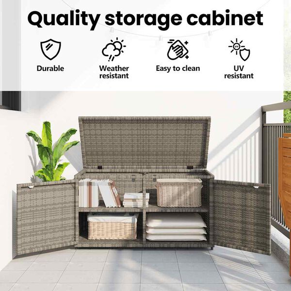 vidaXL Garden Storage Cabinet Grey 110x55x60.5 cm Poly Rattan
