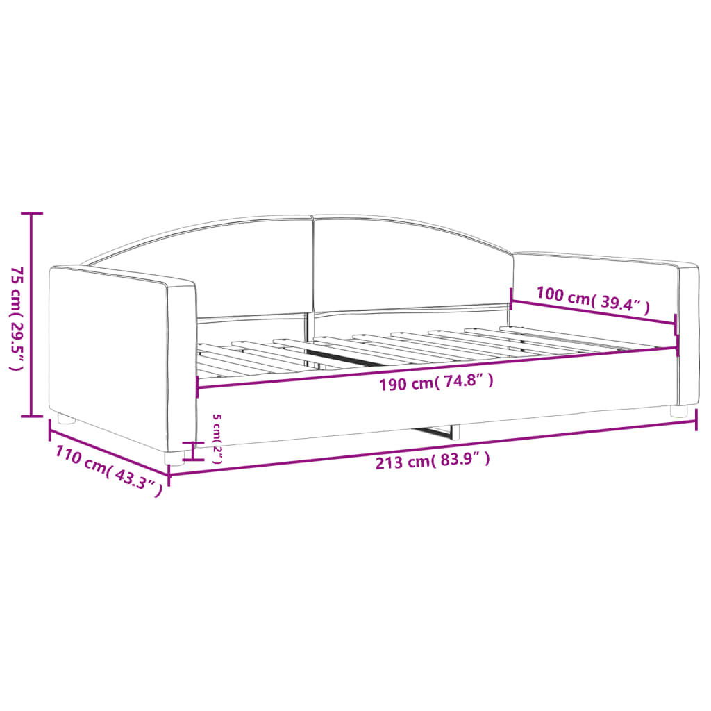 vidaXL Day Bed without Mattress Dark Grey 100x190 cm Fabric