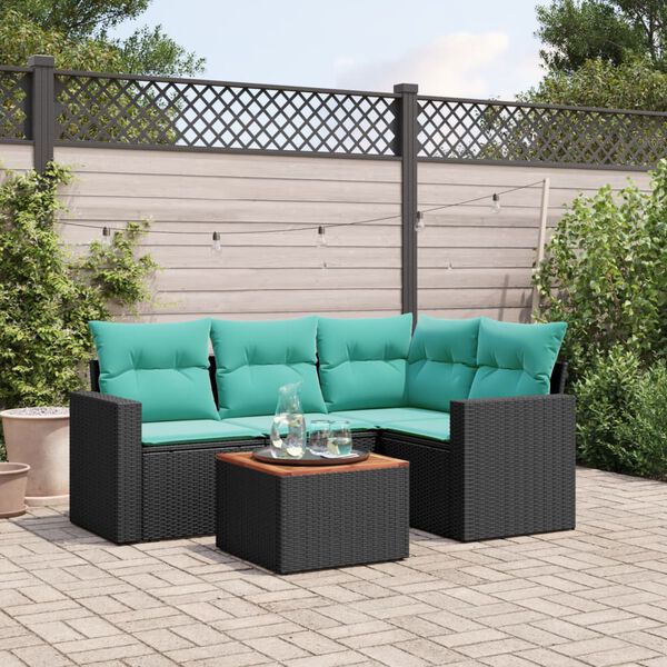 vidaXL 5 Piece Garden Sofa Set with Cushions Black Poly Rattan