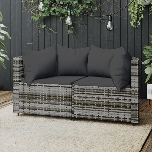 vidaXL Garden Corner Sofas with Cushions 2 pcs Grey Poly Rattan