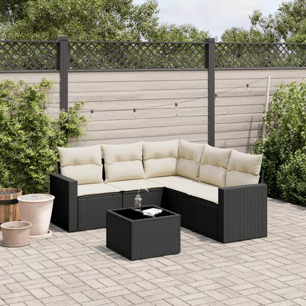 vidaXL 6 Piece Garden Sofa Set with Cushions Black Poly Rattan
