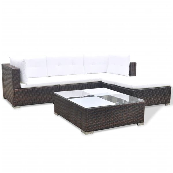 vidaXL 5 Piece Garden Lounge Set with Cushions Poly Rattan Brown