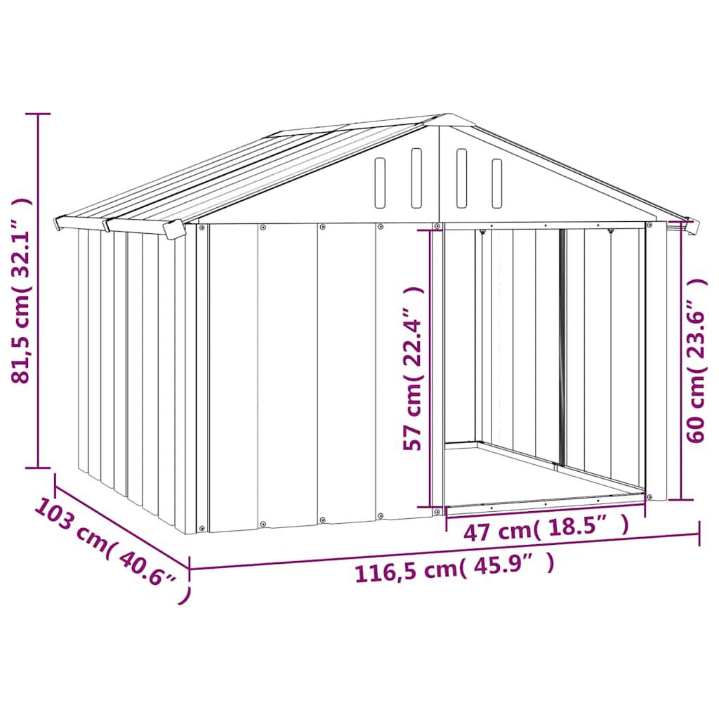 vidaXL Dog House Grey 116.5x103x81.5 cm Galvanised Steel