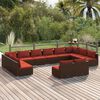 vidaXL 12 Piece Garden Lounge Set with Cushions Brown Poly Rattan