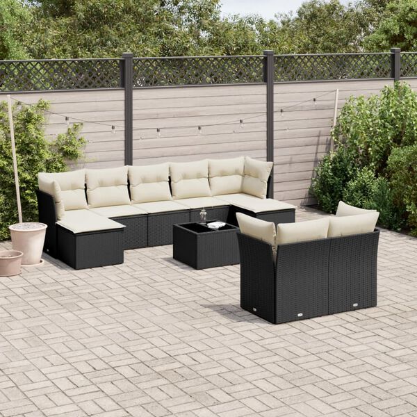 vidaXL 10 Piece Garden Sofa Set with Cushions Black Poly Rattan