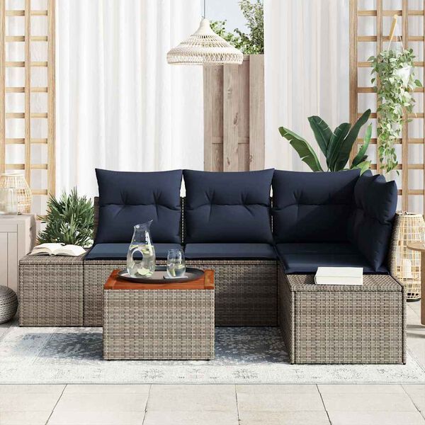 vidaXL Garden Sofa Set with Cushion 5 pcs Grey Poly Rattan