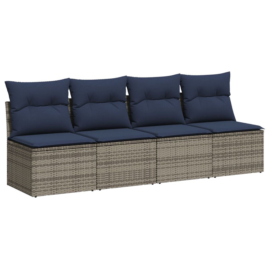 vidaXL Garden Sofa with Cushions 4-Seater Grey Poly Rattan