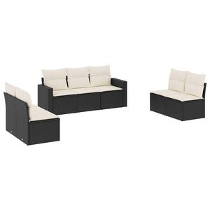 vidaXL 7 Piece Garden Sofa Set with Cushions Black Poly Rattan