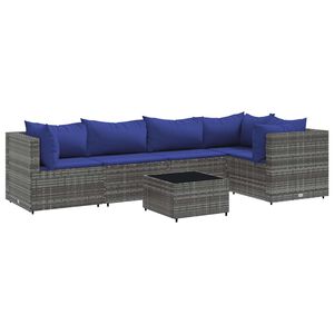 vidaXL 6 Piece Garden Lounge Set with Cushions Grey Poly Rattan