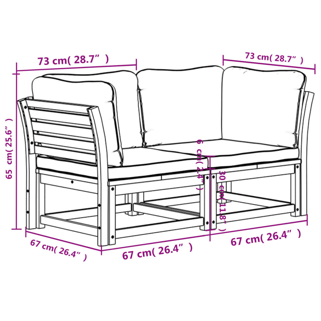 vidaXL Garden Sofa with Cushions 2-Seater Solid Wood Acacia