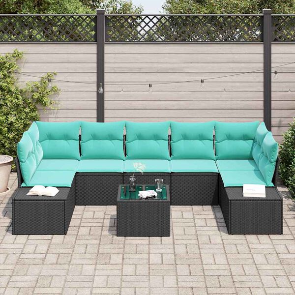 vidaXL Garden Sofa Set 8 pcs Black and Turquoise Poly Rattan