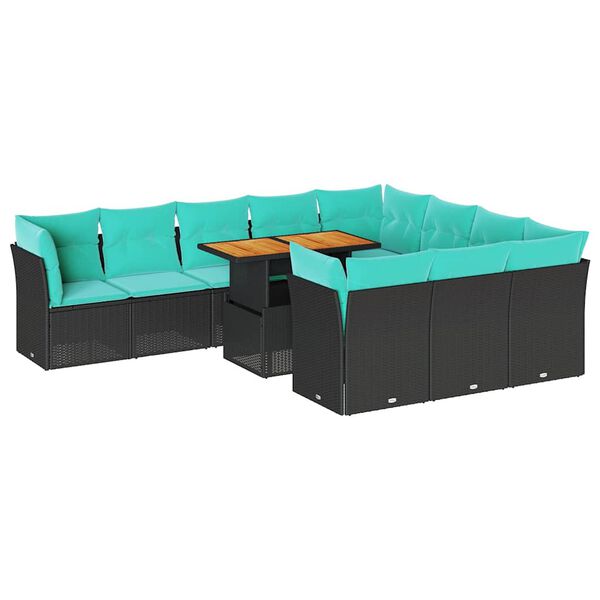vidaXL 11 Piece Garden Sofa Set with Cushions Black Poly Rattan