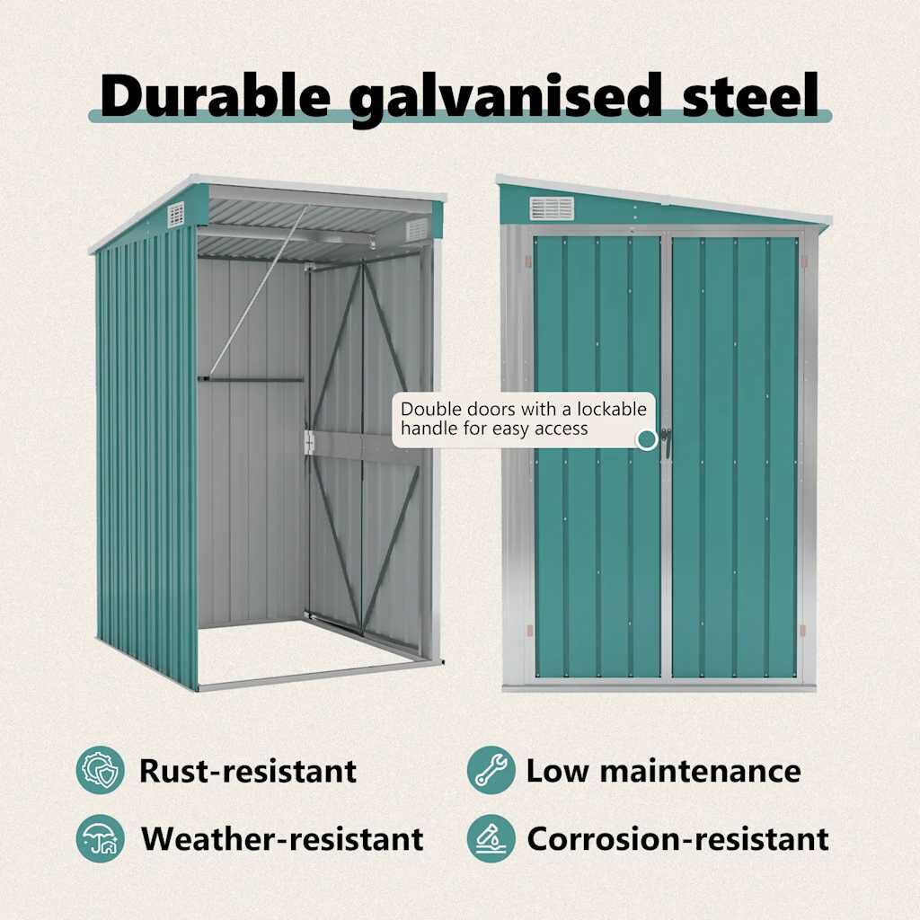 vidaXL Wall-mounted Garden Shed Green 118x100x178 cm Galvanised Steel