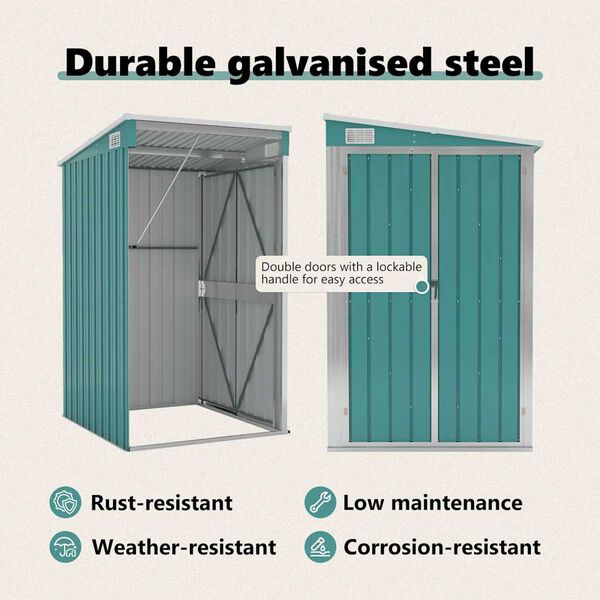 vidaXL Wall-mounted Garden Shed Green 118x100x178 cm Galvanised Steel