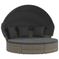 vidaXL Outdoor Lounge Bed with Canopy and Cushions Grey Poly Rattan