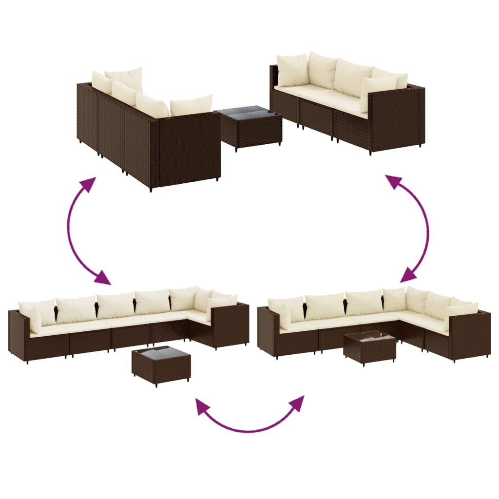 vidaXL 7 Piece Garden Lounge Set with Cushions Brown Poly Rattan