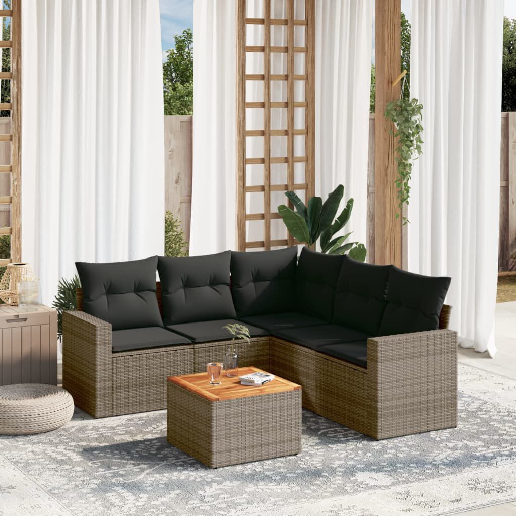 vidaXL 6 Piece Garden Sofa Set with Cushions Grey Poly Rattan