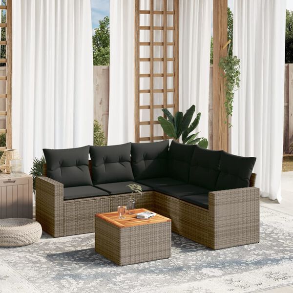 vidaXL 6 Piece Garden Sofa Set with Cushions Grey Poly Rattan