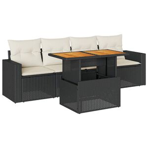 vidaXL 5 Piece Garden Sofa Set with Cushions Black Poly Rattan