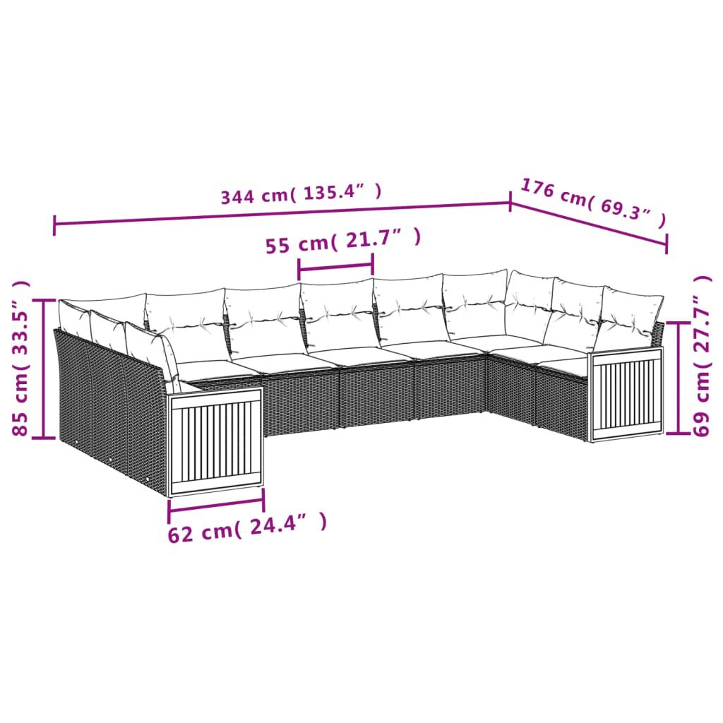 vidaXL 10 Piece Garden Sofa Set with Cushions Black Poly Rattan