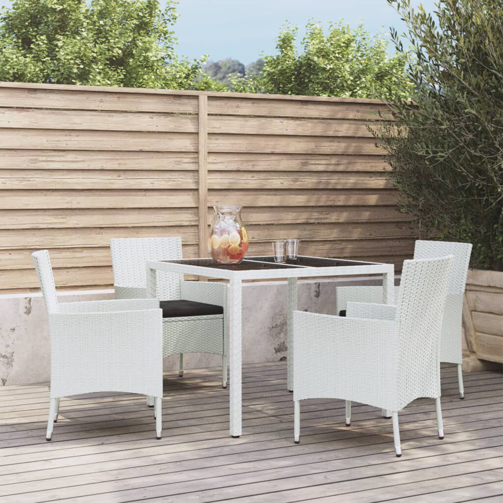 vidaXL 5 Piece Garden Dining Set with Cushions White Poly Rattan