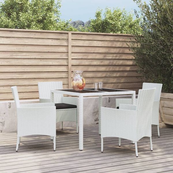 vidaXL 5 Piece Garden Dining Set with Cushions White Poly Rattan