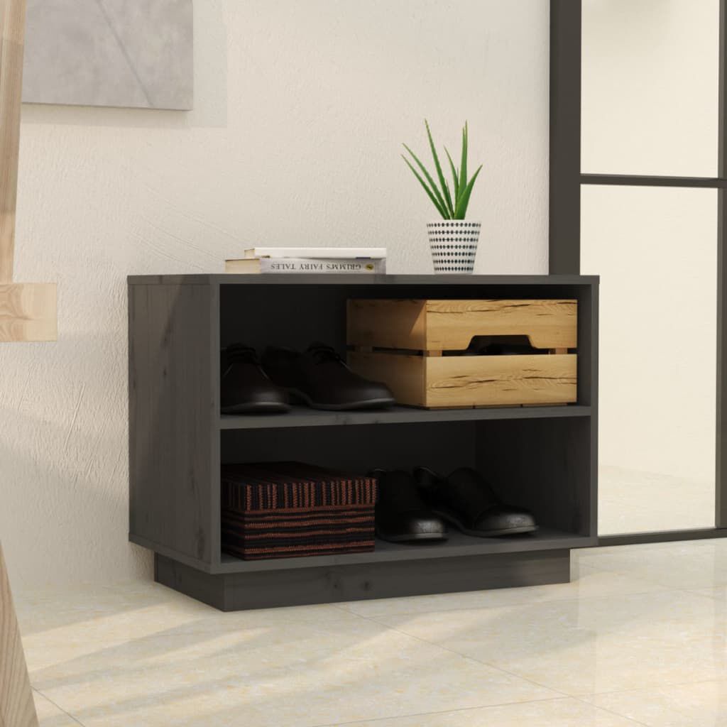 vidaXL Shoe Cabinet Grey 60x34x45 cm Solid Wood Pine