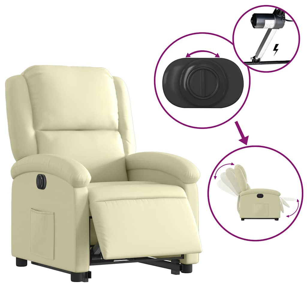 vidaXL Electric Stand up Recliner Chair Cream Real Leather
