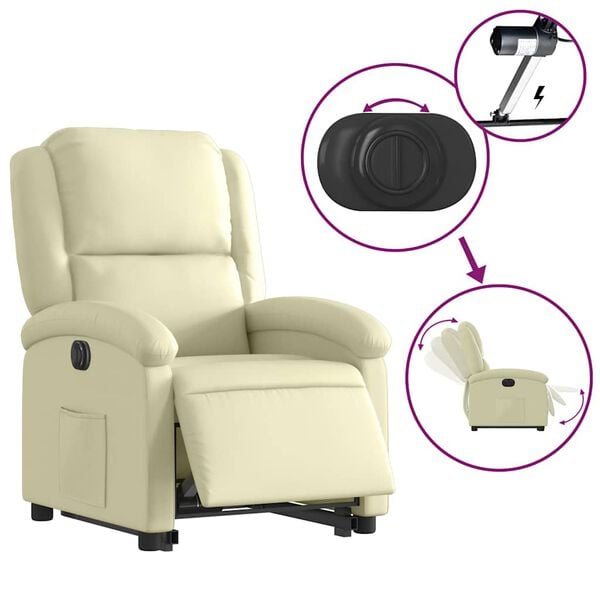 vidaXL Electric Stand up Recliner Chair Cream Real Leather