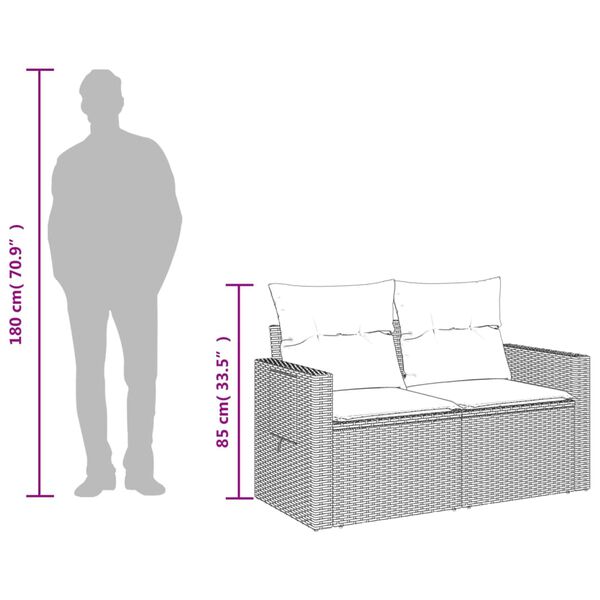 vidaXL Garden Sofa with Cushions 2-Seater Beige Poly Rattan