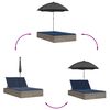 vidaXL Double Sun Lounger with Cushions&Parasol Grey Poly Rattan