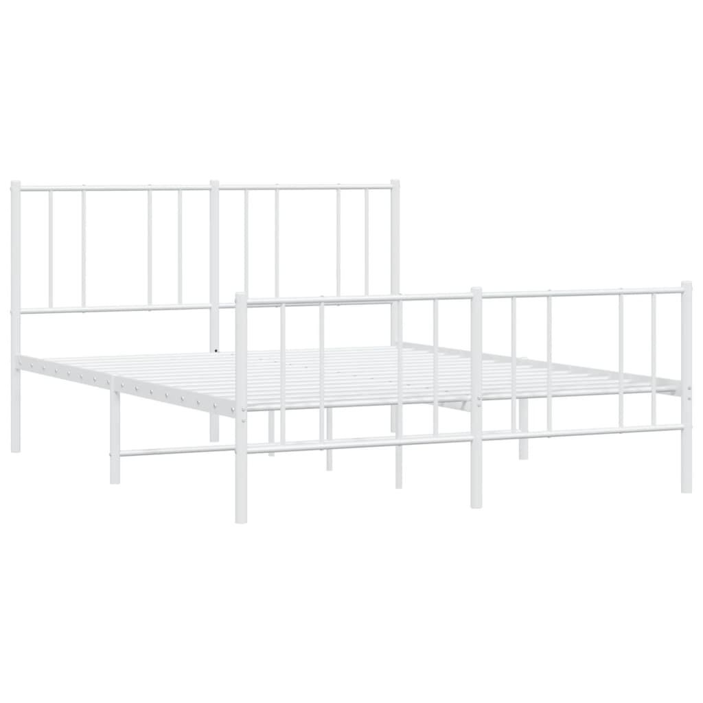vidaXL Metal Bed Frame without Mattress with Footboard White 150x200cm
