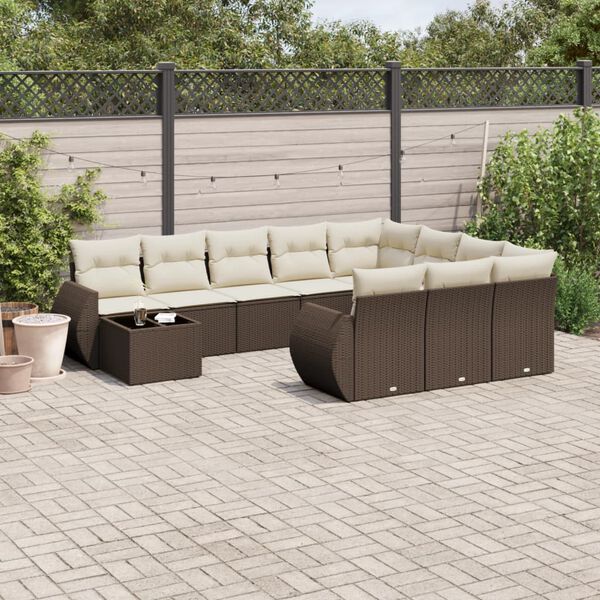 vidaXL 11 Piece Garden Sofa Set with Cushions Brown Poly Rattan