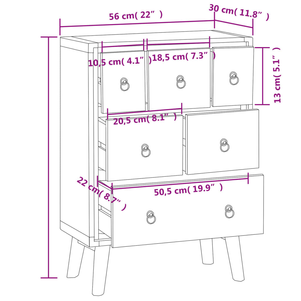 vidaXL Chest of Drawers 56x30x80 cm Solid Wood Teak