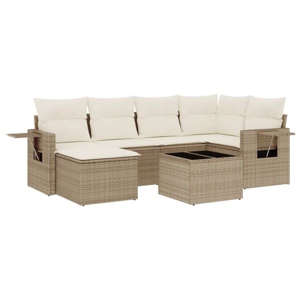 vidaXL 7 Piece Garden Sofa Set with Cushions Beige Poly Rattan