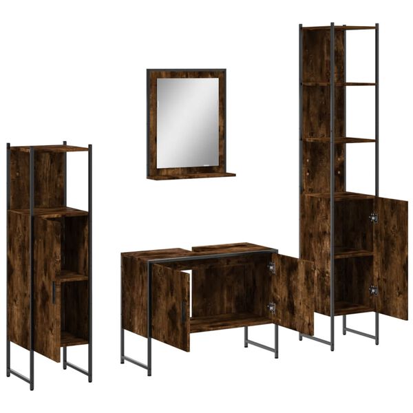 vidaXL 4 Piece Bathroom Cabinet Set Smoked Oak Engineered Wood