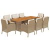 vidaXL 9 Piece Garden Dining Set with Cushions Beige Poly Rattan