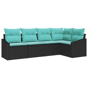 vidaXL Garden Sofa Set 5 pcs Black and Turquoise Poly Rattan