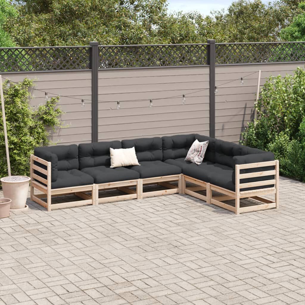 vidaXL 6 Piece Garden Sofa Set with Cushions Solid Wood Pine