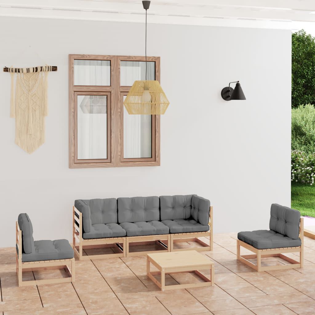 vidaXL 6 Piece Garden Lounge Set with Cushions Solid Pinewood