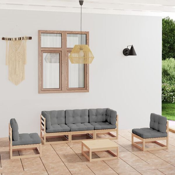 vidaXL 6 Piece Garden Lounge Set with Cushions Solid Pinewood