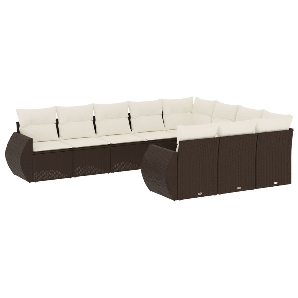 vidaXL 10 Piece Garden Sofa Set with Cushions Brown Poly Rattan