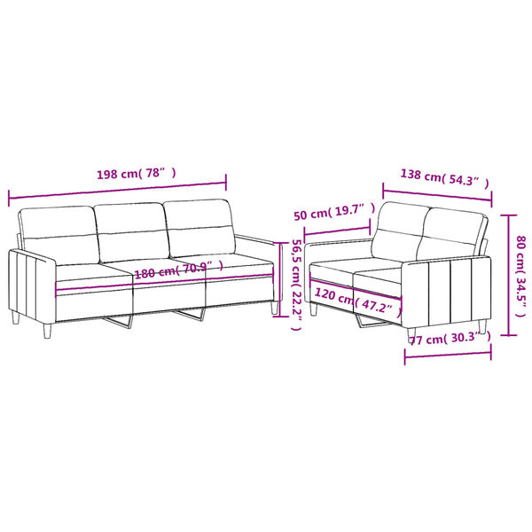vidaXL 2 Piece Sofa Set with Cushions Black Fabric