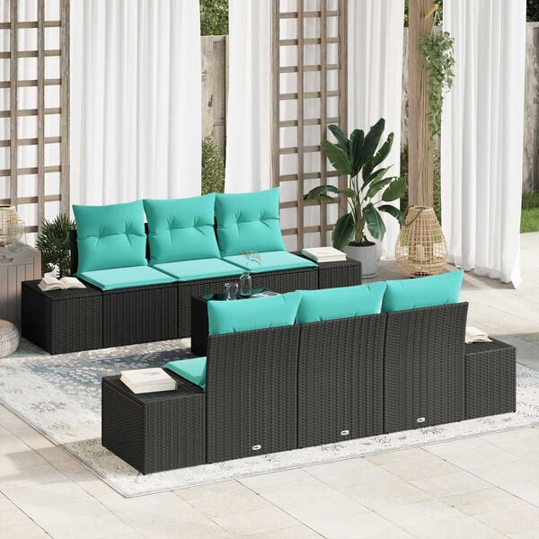 vidaXL 7 Piece Garden Sofa Set with Cushions Black Poly Rattan