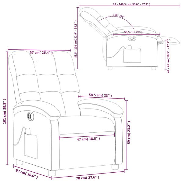 vidaXL Electric Massage Recliner Chair Wine Red Fabric