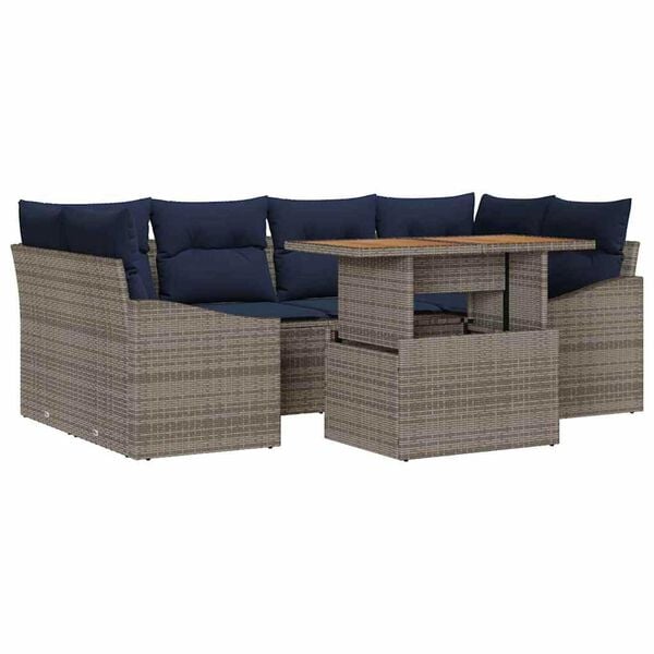 vidaXL Garden Dining Set Manual 7 pcs Grey and Navy 100 x 55 x 73 cm