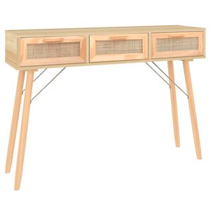 vidaXL Console Table Brown 105x30x75 cm Solid Wood Pine&Natural Rattan