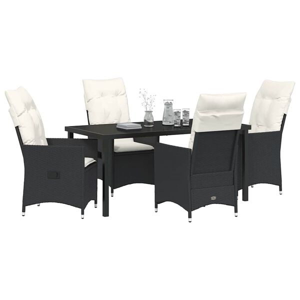 vidaXL Garden Dining Set with Cushion 5 pcs Black Poly Rattan