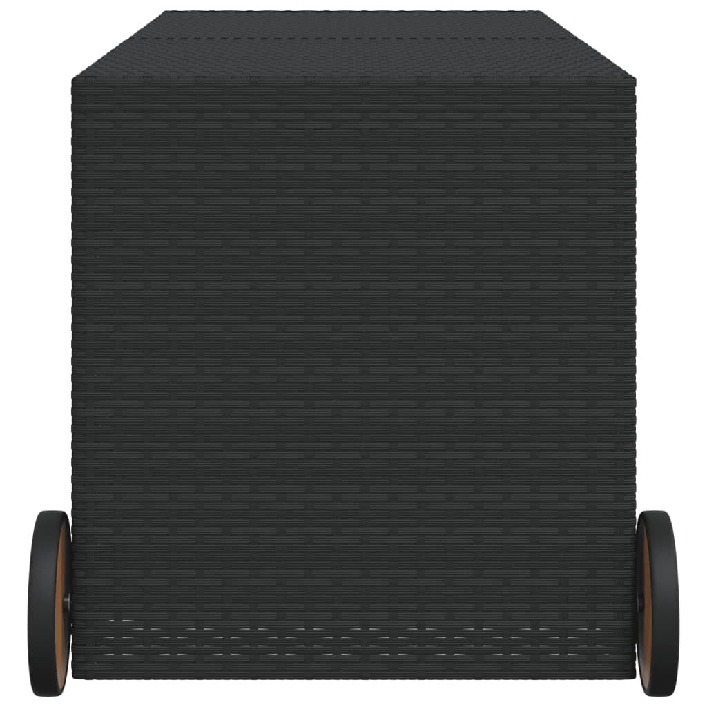 vidaXL Garden Storage Box with Wheels Black 283L Poly Rattan