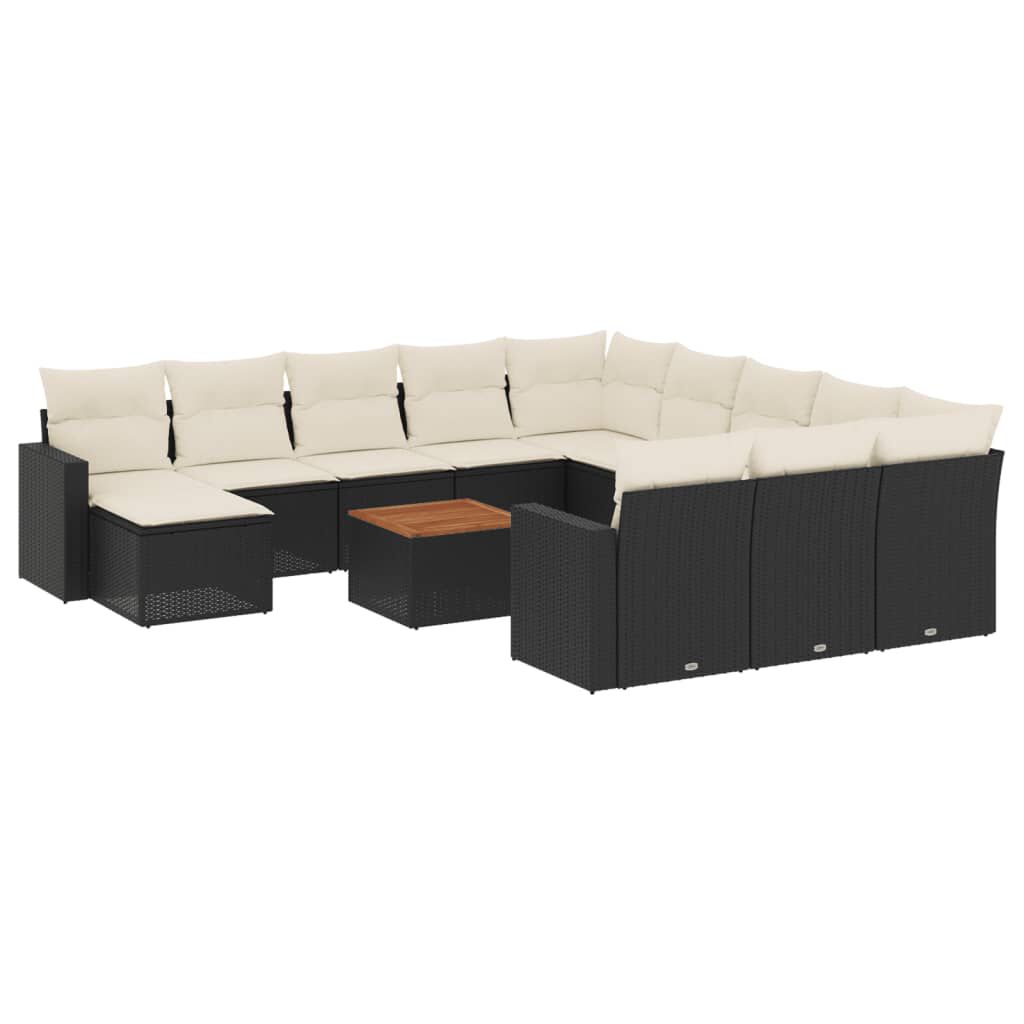 vidaXL 13 Piece Garden Sofa Set with Cushions Black Poly Rattan